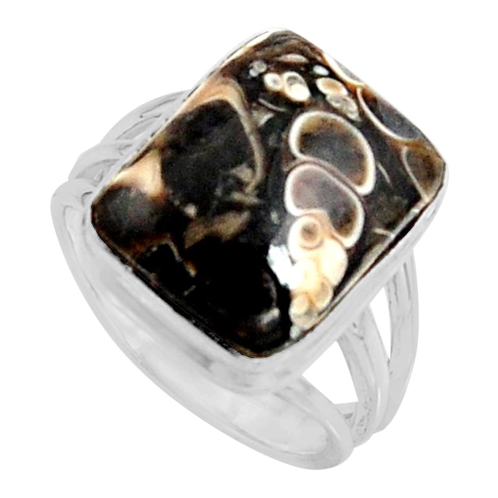 925 silver natural turritella fossil snail agate solitaire ring size 7 r11678