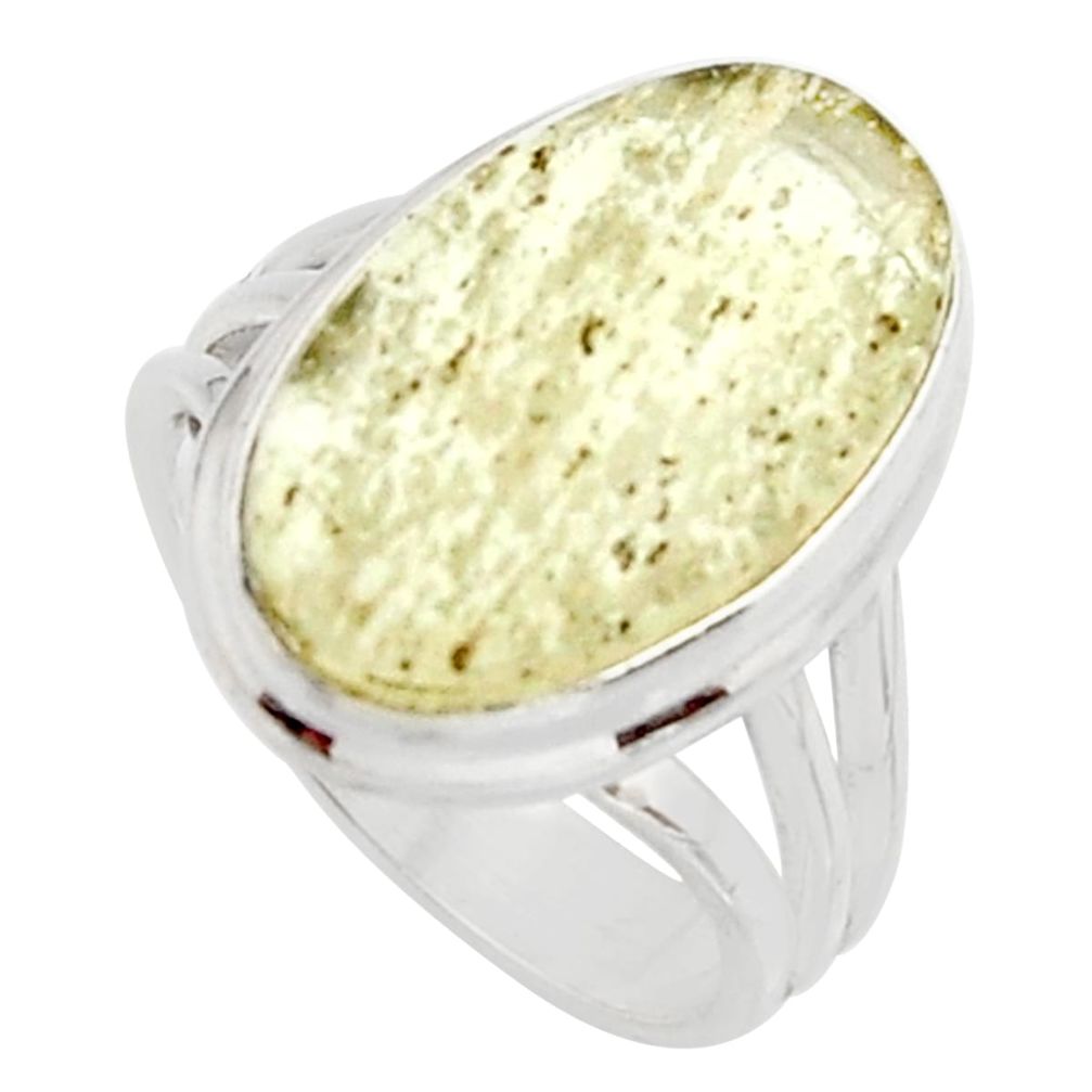 10.84cts natural libyan desert glass 925 silver solitaire ring size 7.5 r11711