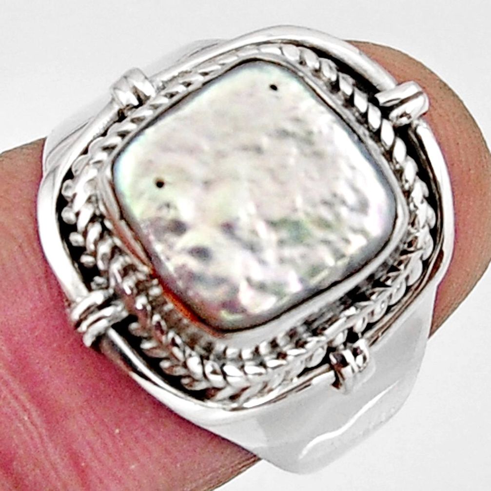 925 sterling silver 5.07cts natural white pearl solitaire ring size 7.5 r11728