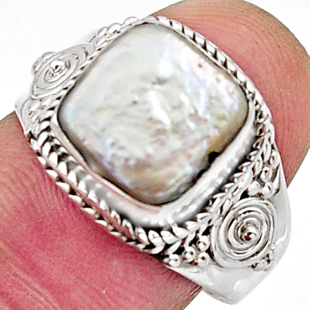 4.92cts natural white pearl 925 silver solitaire ring jewelry size 8 r11731