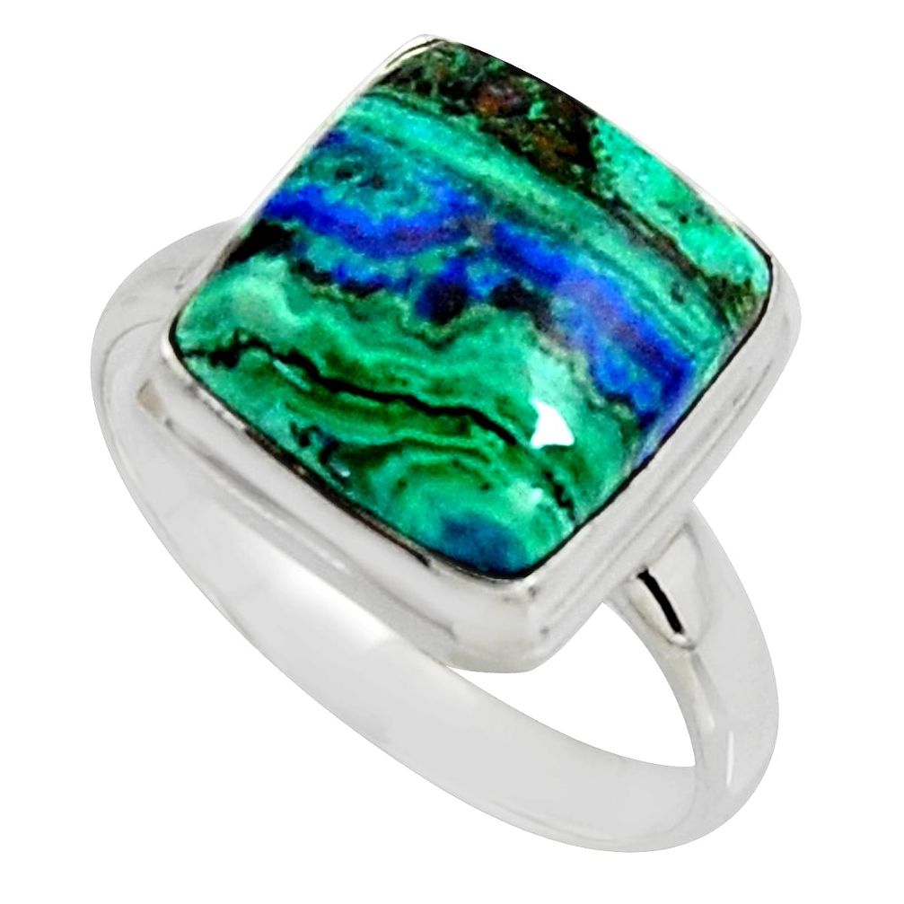 9.86cts natural green azurite malachite 925 silver solitaire ring size 10 r11742