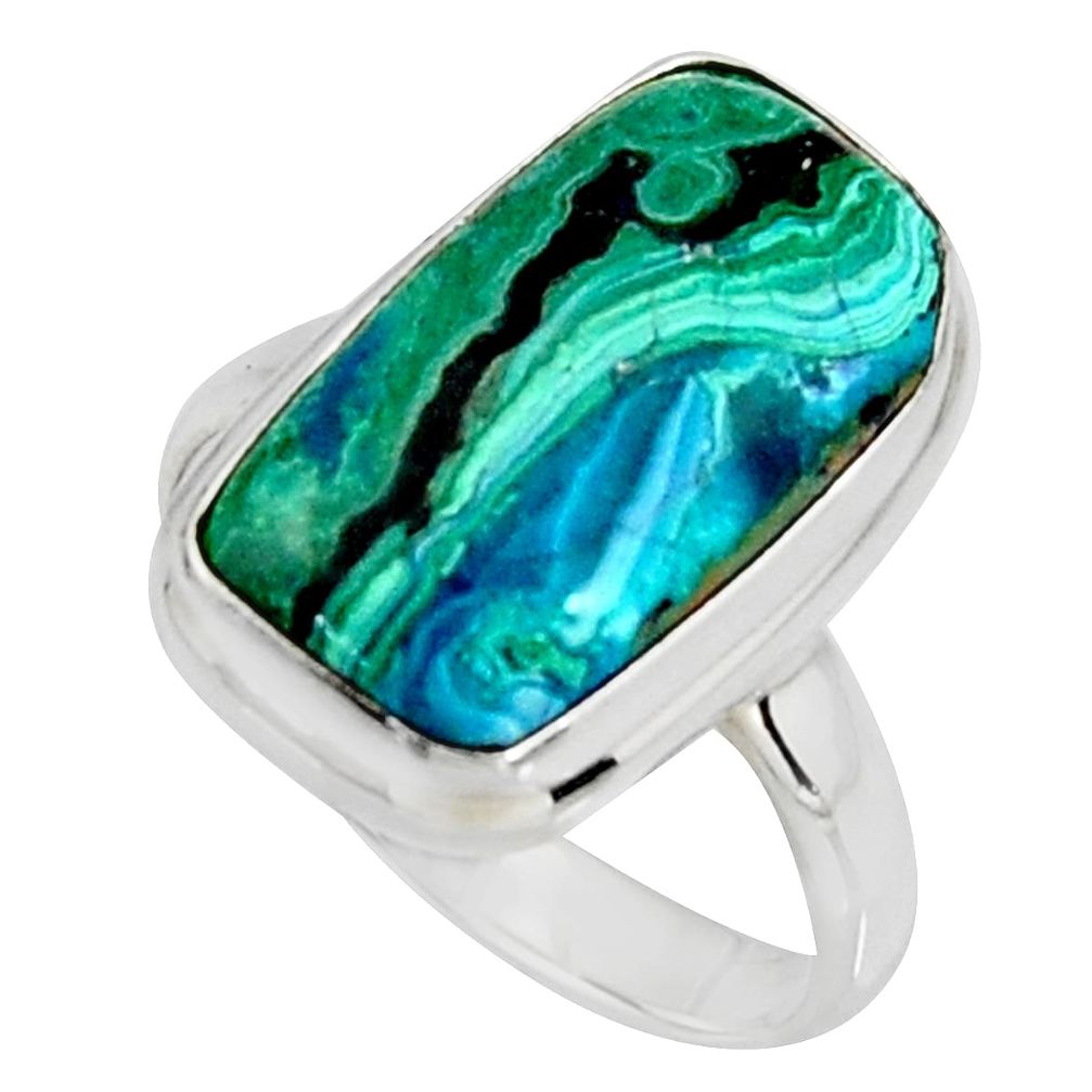 9.86cts natural green azurite malachite 925 silver solitaire ring size 9 r11743