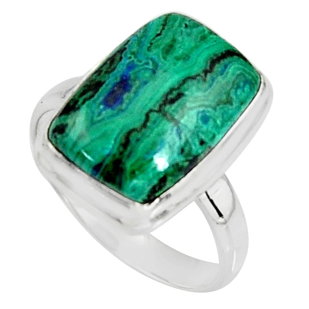 9.39cts natural green azurite malachite 925 silver solitaire ring size 9 r11746