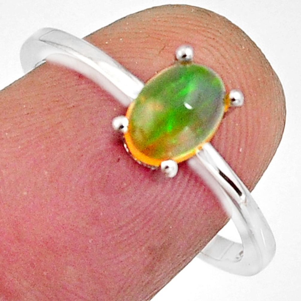 925 silver 1.56cts natural multi color ethiopian opal oval ring size 8 r11907