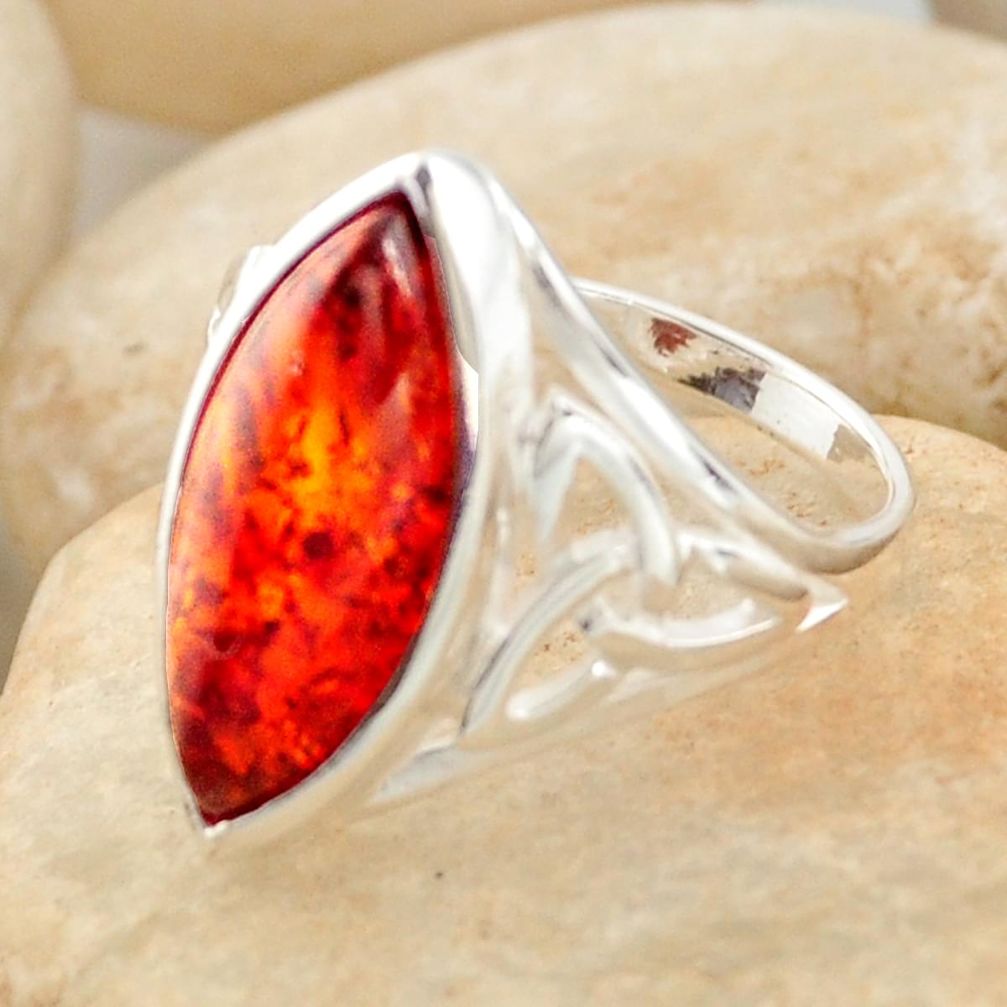 925 silver 4.92cts natural orange baltic amber (poland) ring size 7 r11971