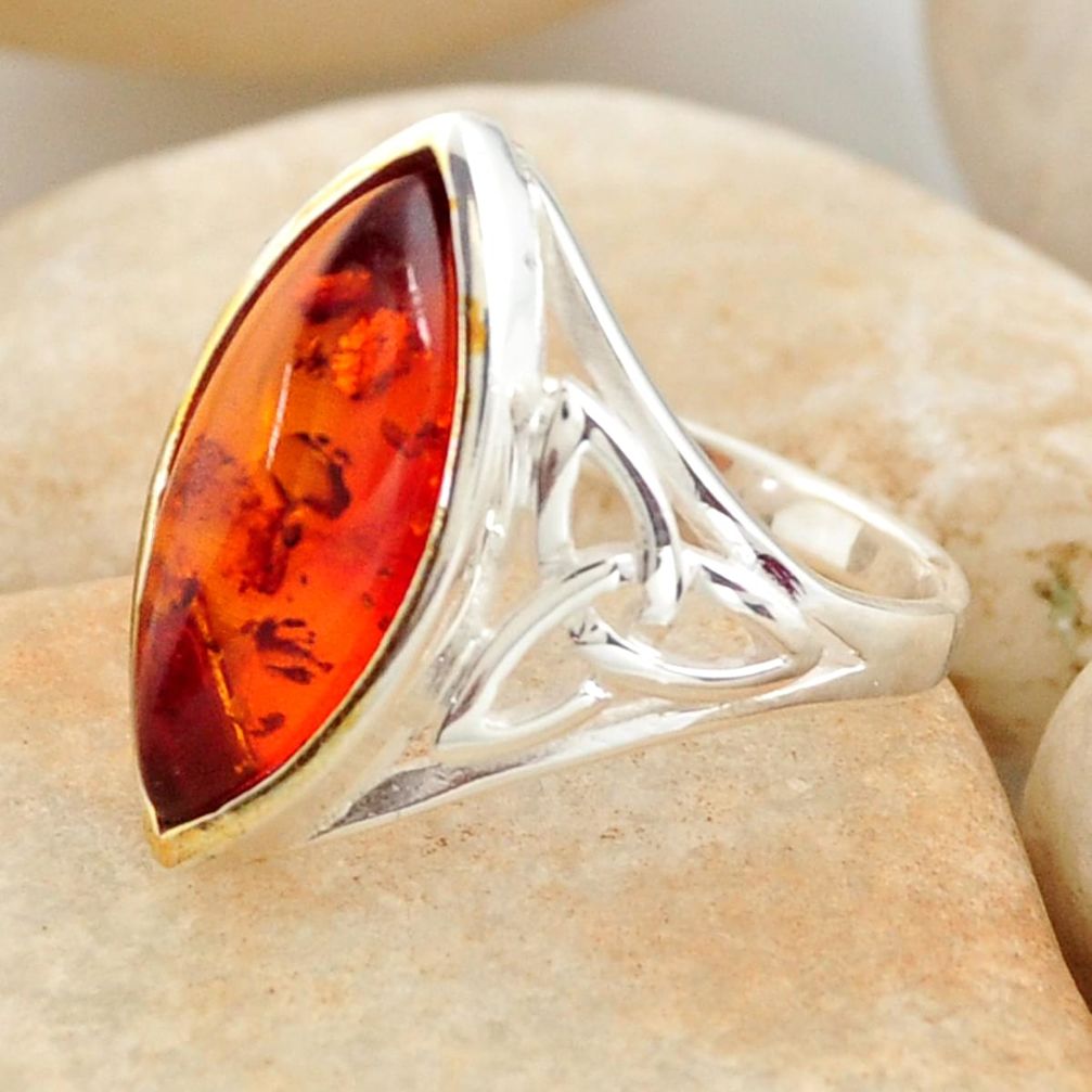 4.40cts natural orange baltic amber (poland) 925 silver ring size 8 r11974