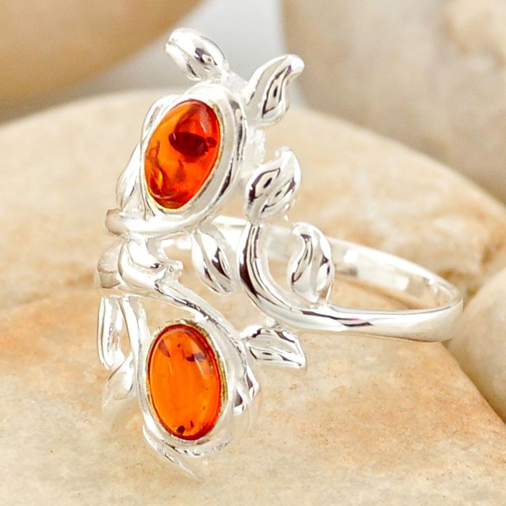 925 silver 1.45cts natural orange baltic amber (poland) ring size 8.5 r11975