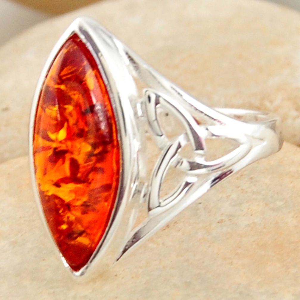 4.92cts natural orange baltic amber (poland) 925 silver ring size 7 r11979