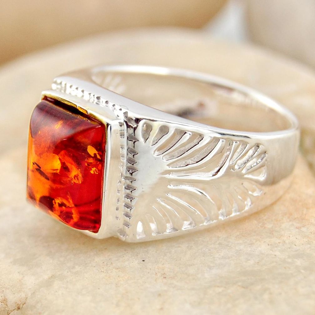 3.14cts natural orange baltic amber 925 silver solitaire ring size 7.5 r11982