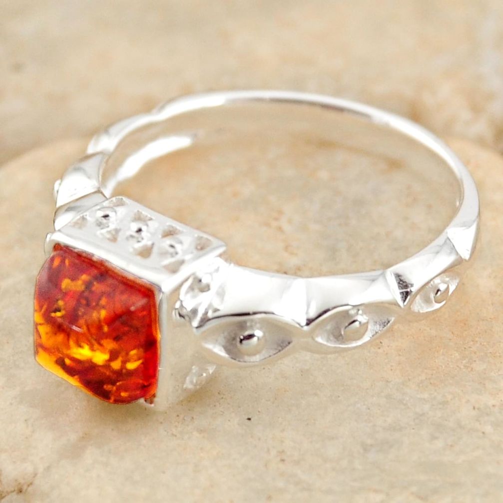 1.30cts natural orange baltic amber 925 silver solitaire ring size 7.5 r11984