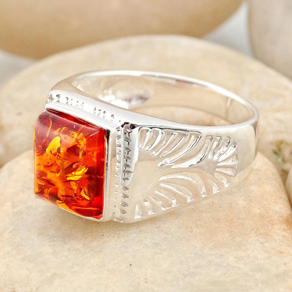 3.38cts natural orange baltic amber 925 silver solitaire ring size 9.5 r11990