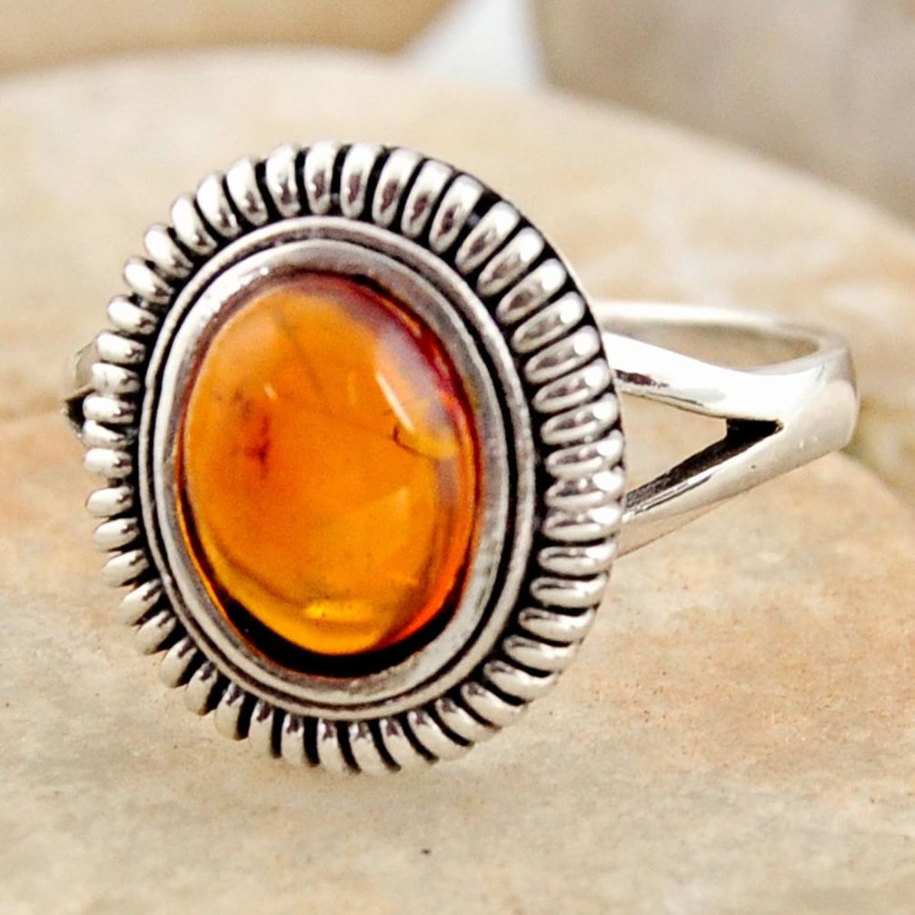 2.23cts natural orange baltic amber 925 silver solitaire ring size 8 r11994
