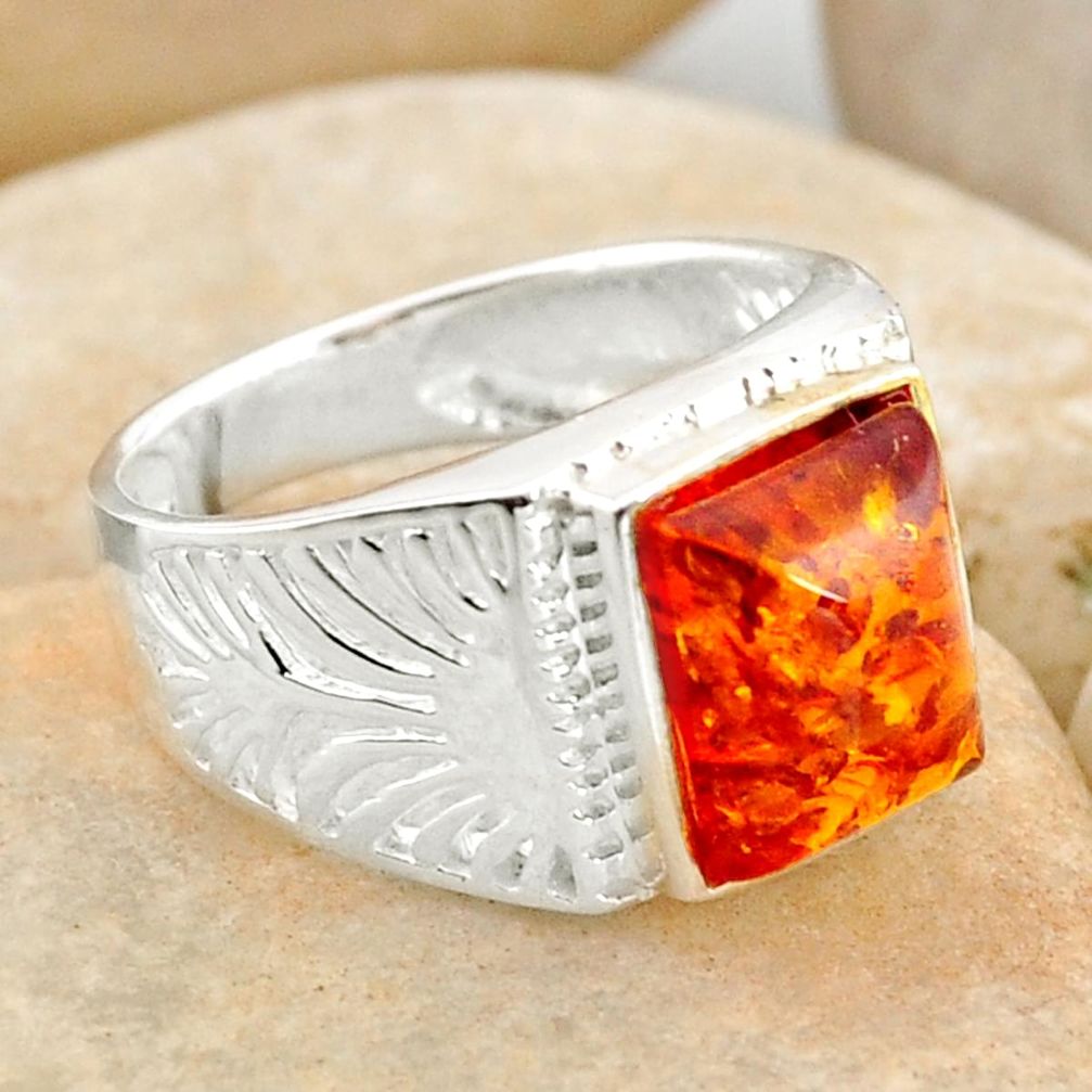 2.81cts natural orange baltic amber 925 silver solitaire ring size 7 r12000