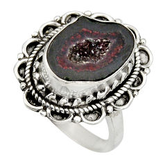Clearance Sale- 6.32cts natural brown geode druzy 925 silver solitaire ring size 7.5 r12146