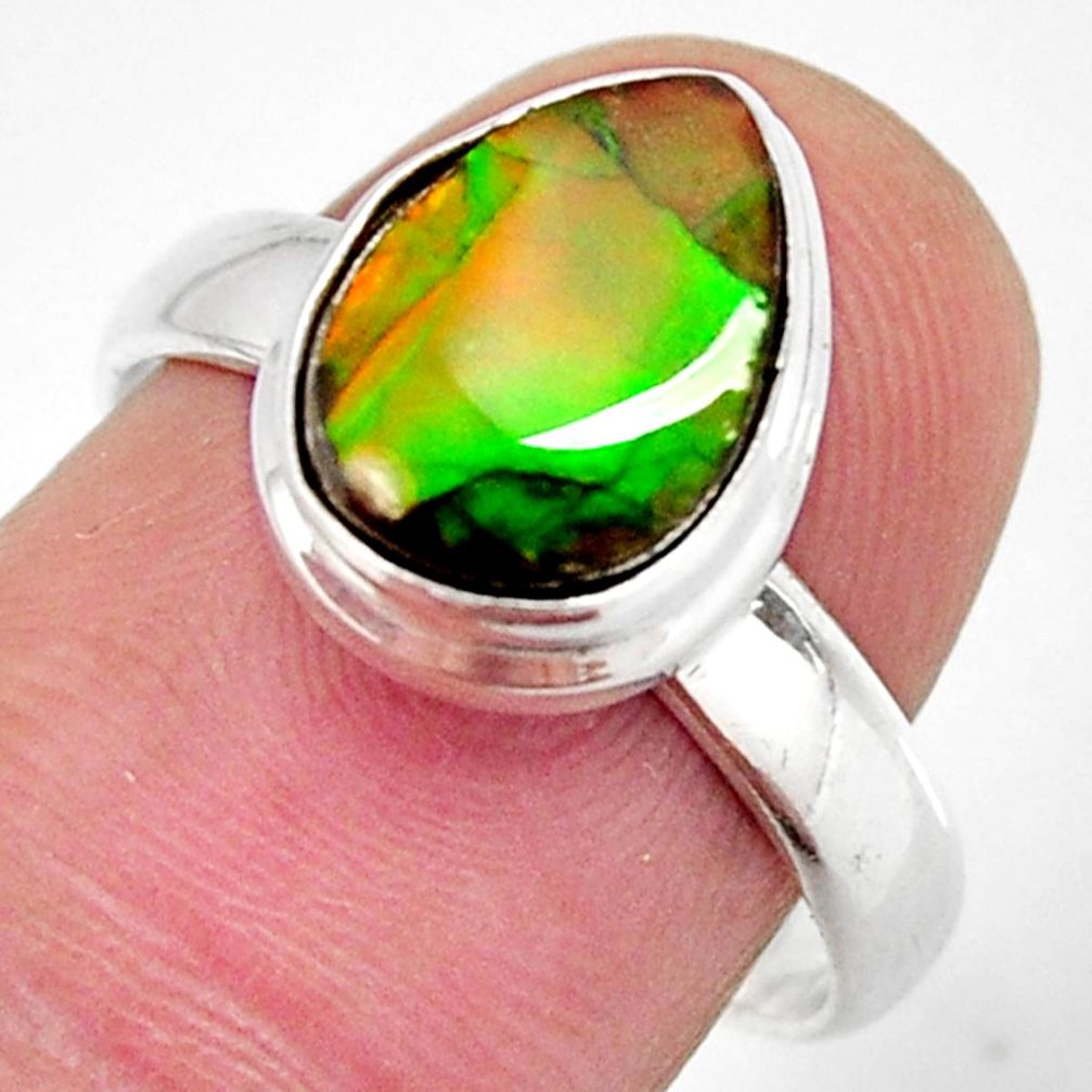 4.22cts natural multi color ammolite 925 silver solitaire ring size 8 r12681