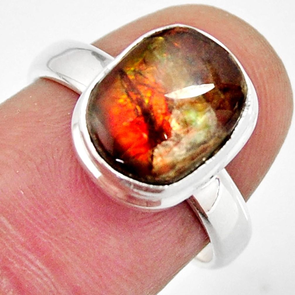 4.42cts natural multi color ammolite 925 silver solitaire ring size 6.5 r12693