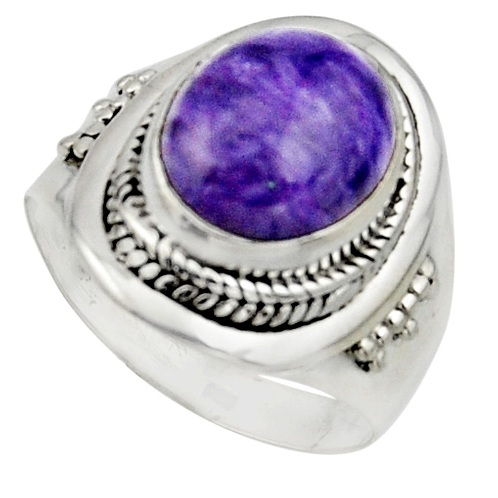 5.30cts natural purple charoite 925 silver solitaire ring size 8.5 r12915