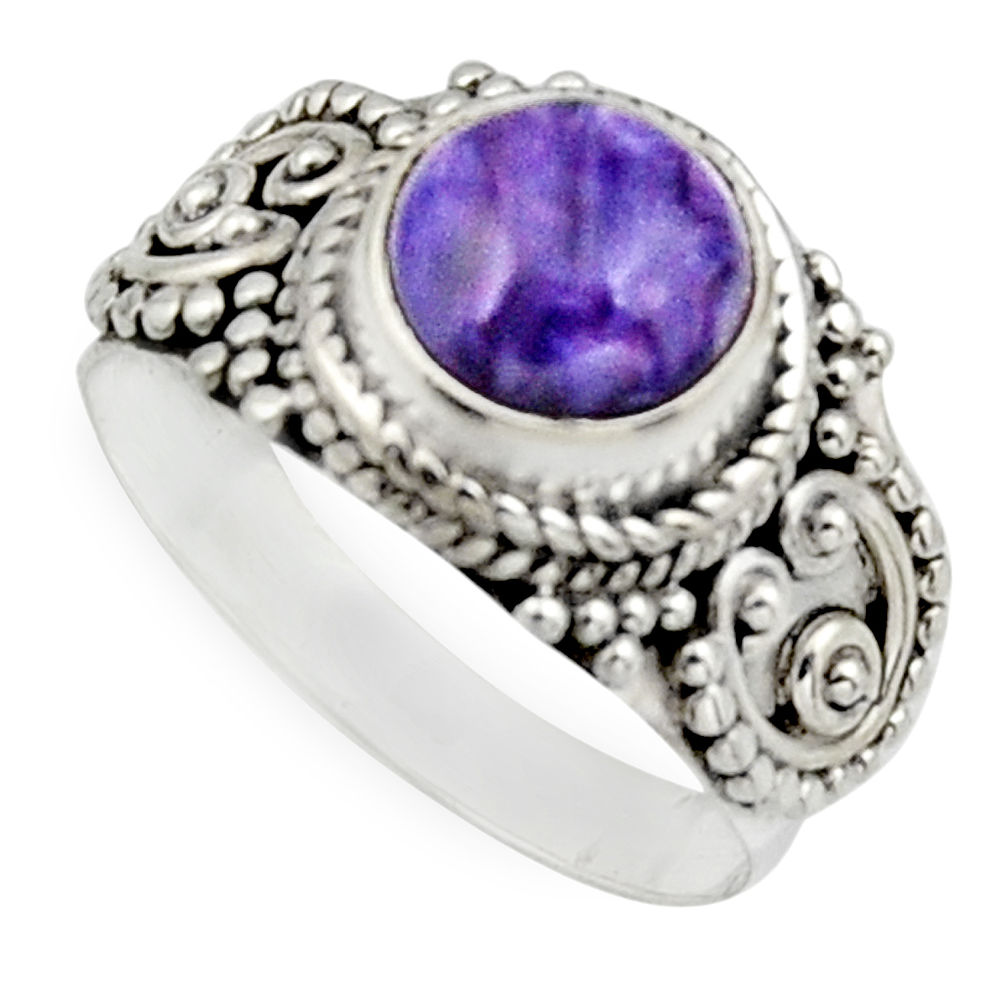 925 silver 2.92cts natural purple charoite round solitaire ring size 7 r12920