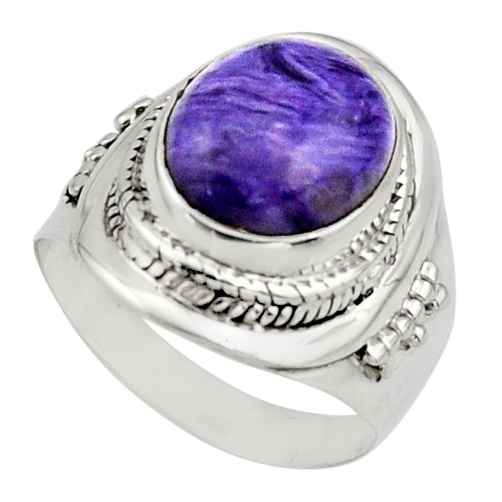 5.53cts natural purple charoite 925 silver solitaire ring size 7 r12929