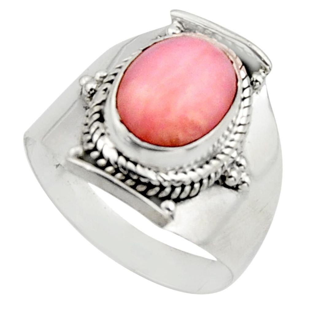 4.30cts natural pink opal 925 sterling silver solitaire ring size 8 r12946