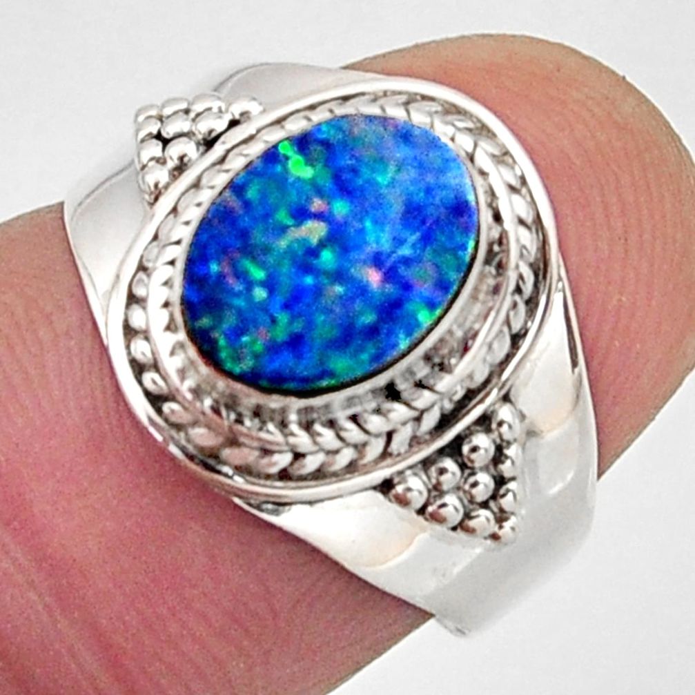 2.61cts natural blue doublet opal australian silver solitaire ring size 7 r13075