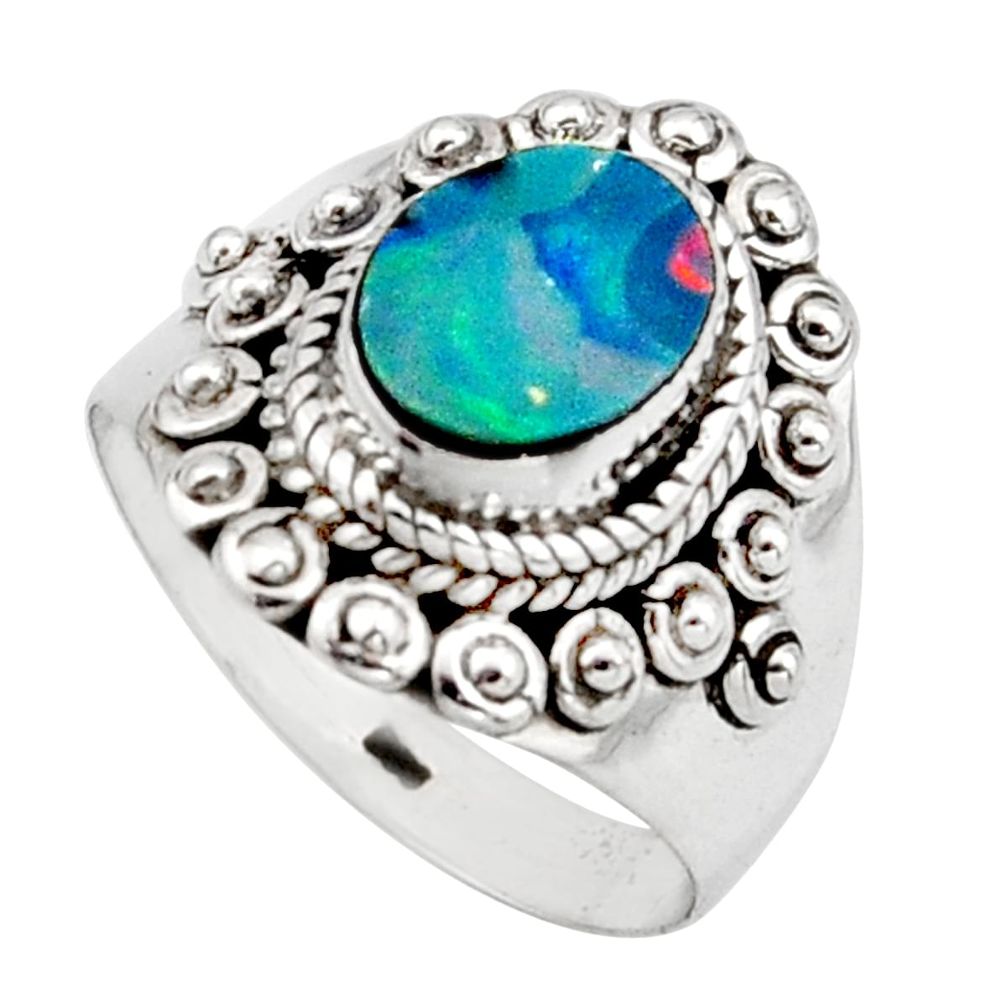 2.41cts natural blue doublet opal australian silver solitaire ring size 7 r13092