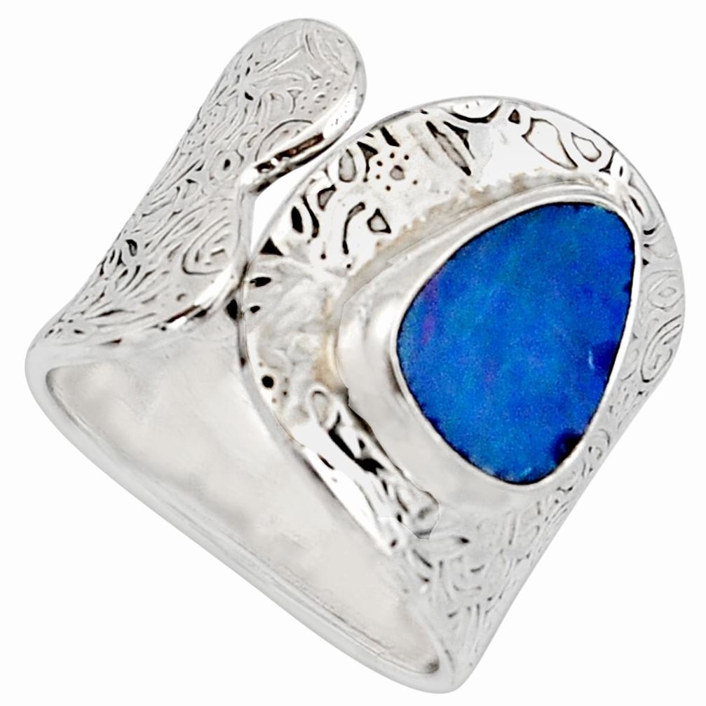 Natural blue doublet opal australian 925 silver adjustable ring size 8.5 r13129