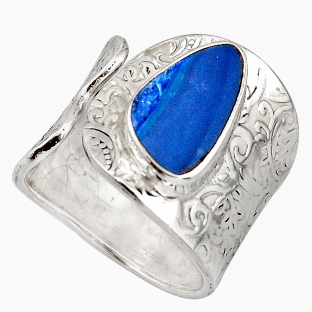 Natural blue doublet opal australian 925 silver adjustable ring size 8.5 r13132
