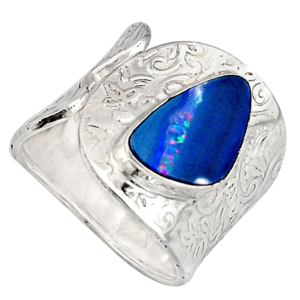 3.98cts natural doublet opal australian 925 silver adjustable ring size 9 r13133