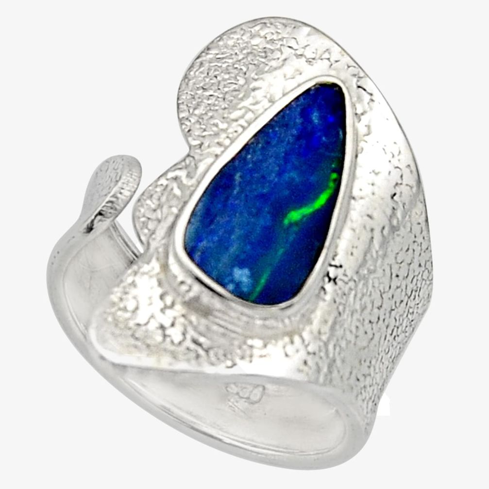 3.58cts natural doublet opal australian 925 silver adjustable ring size 8 r13147