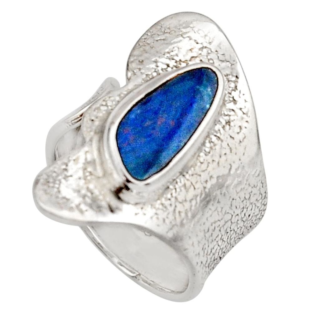 4.02cts natural doublet opal australian 925 silver adjustable ring size 8 r13156