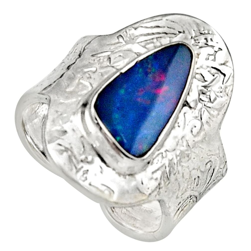 3.41cts natural doublet opal australian 925 silver adjustable ring size 8 r13171