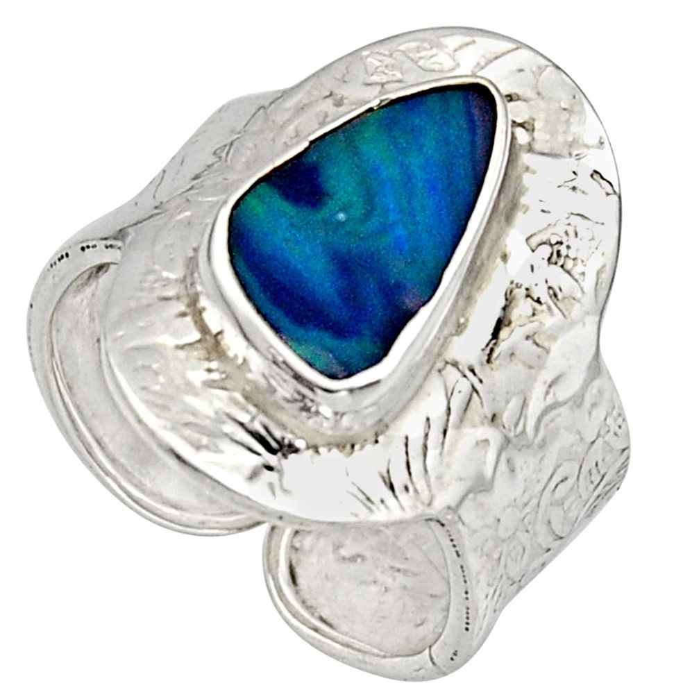 925 silver 3.58cts natural doublet opal australian adjustable ring size 9 r13172