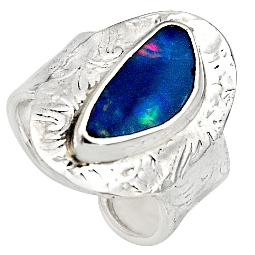 3.58cts natural doublet opal australian 925 silver adjustable ring size 8 r13175