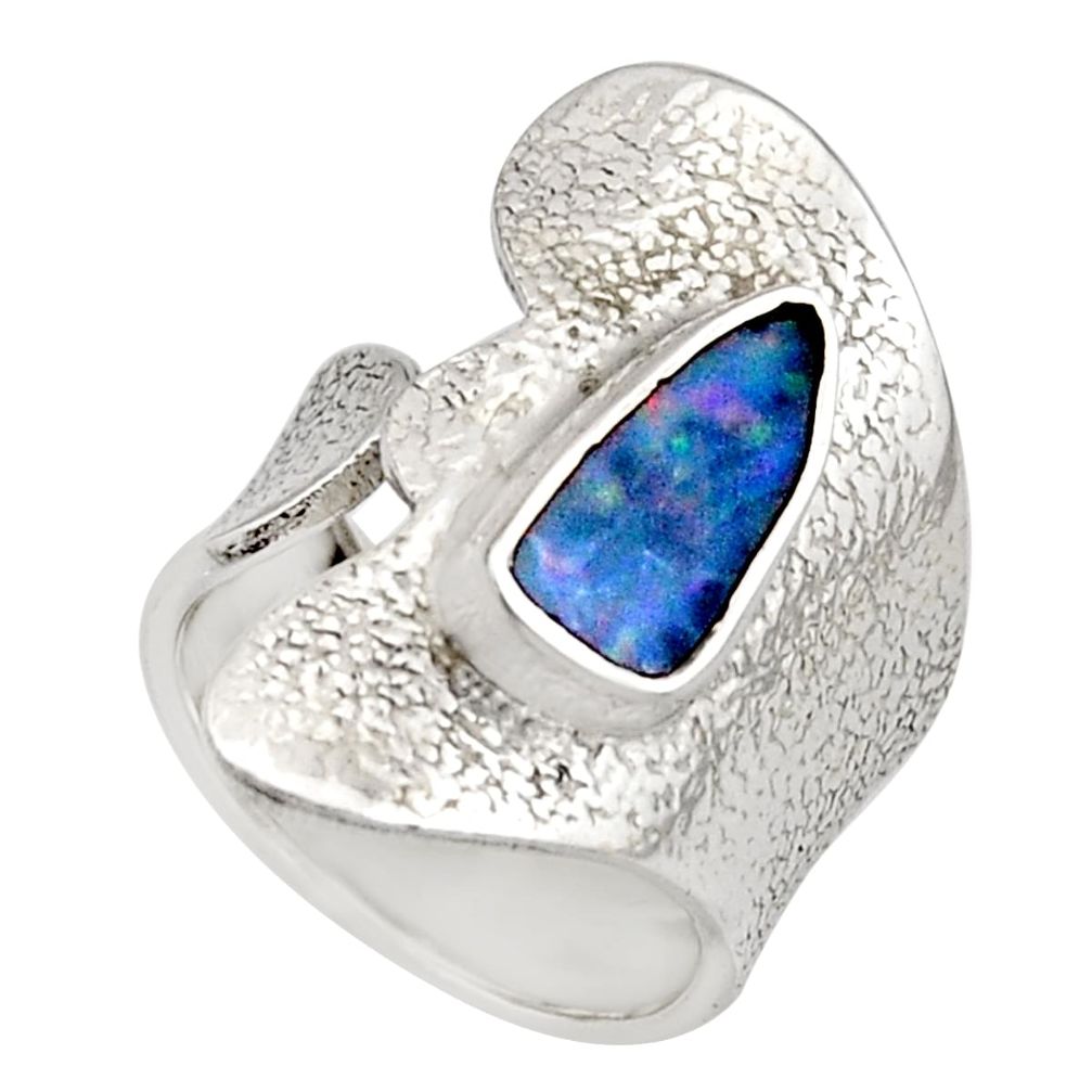 2.62cts natural doublet opal australian 925 silver adjustable ring size 5 r13179