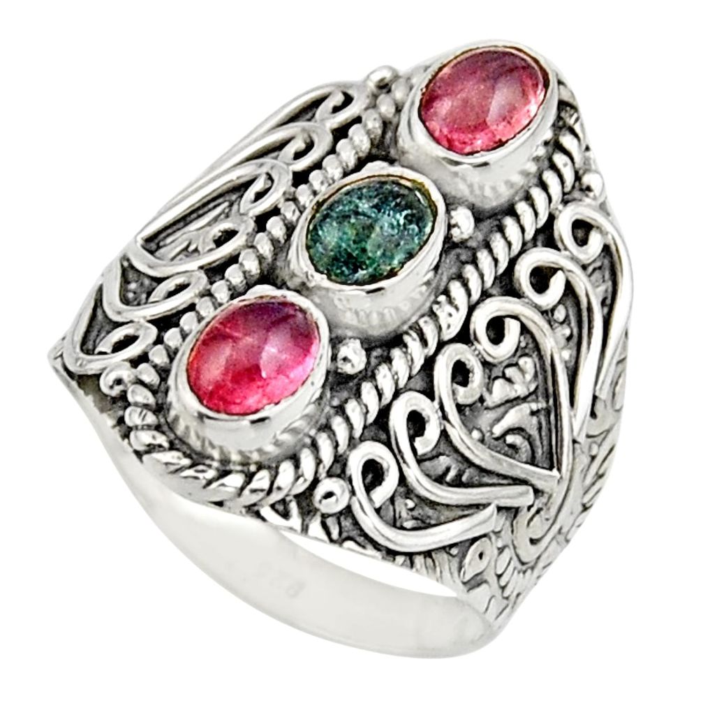 3.32cts natural multi color tourmaline 925 sterling silver ring size 8 r13183