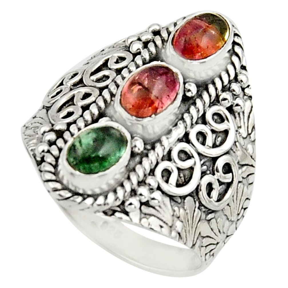 925 sterling silver 3.52cts natural multi color tourmaline ring size 8.5 r13184