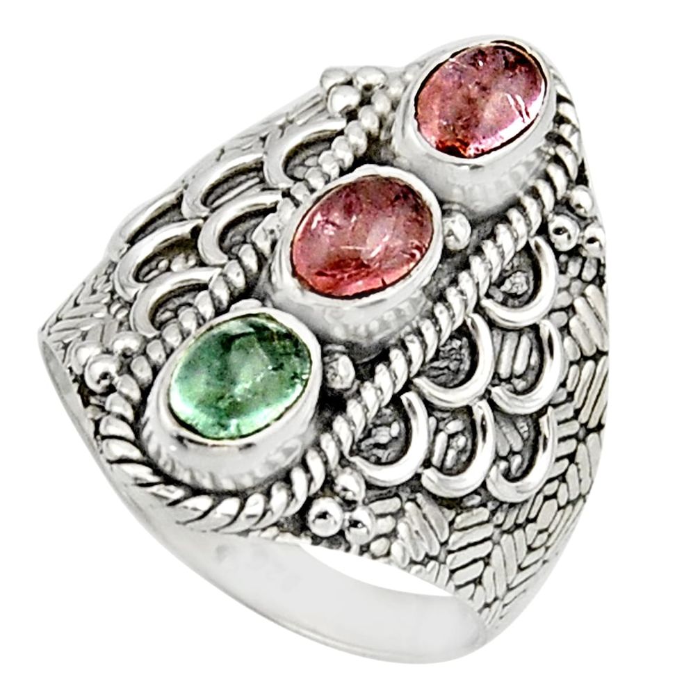 3.29cts natural multi color tourmaline 925 sterling silver ring size 7.5 r13193