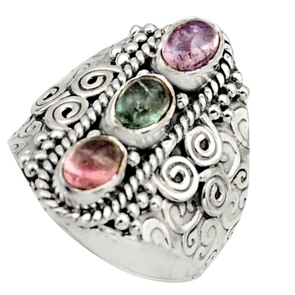 925 sterling silver 3.24cts natural multi color tourmaline ring size 8.5 r13212