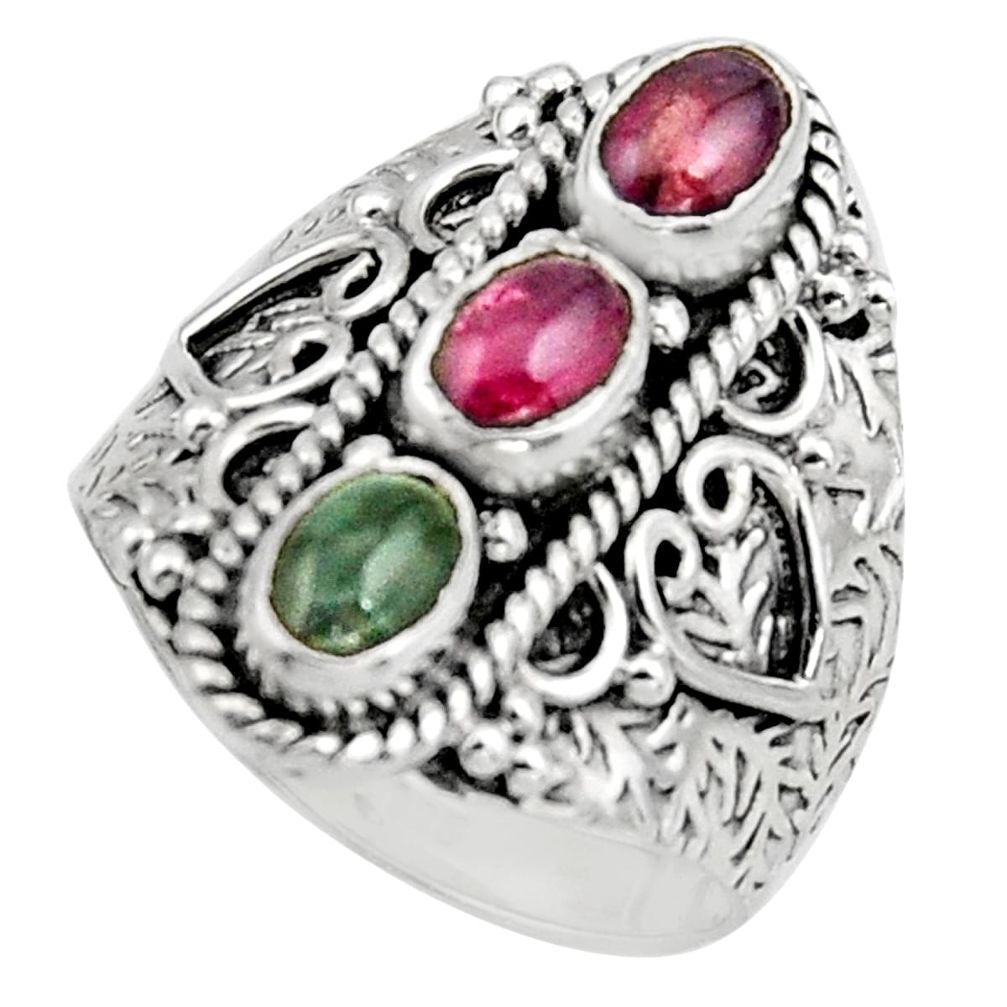 3.32cts natural multi color tourmaline 925 sterling silver ring size 8 r13213