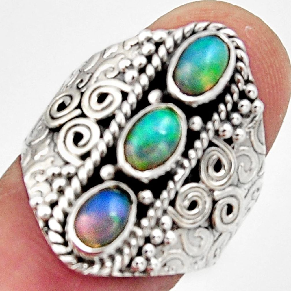 3.41cts natural multi color ethiopian opal 925 silver ring size 8 r13221