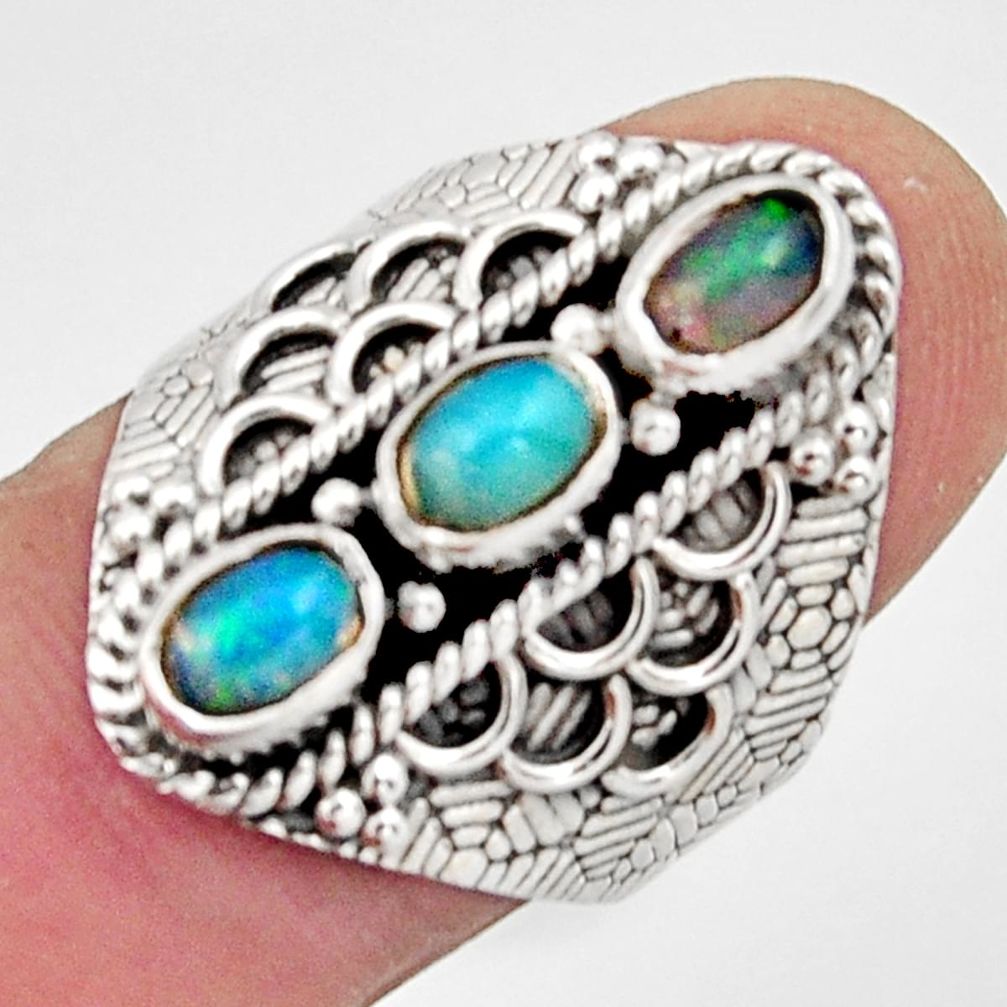 3.28cts natural multi color ethiopian opal 925 silver ring size 7.5 r13229