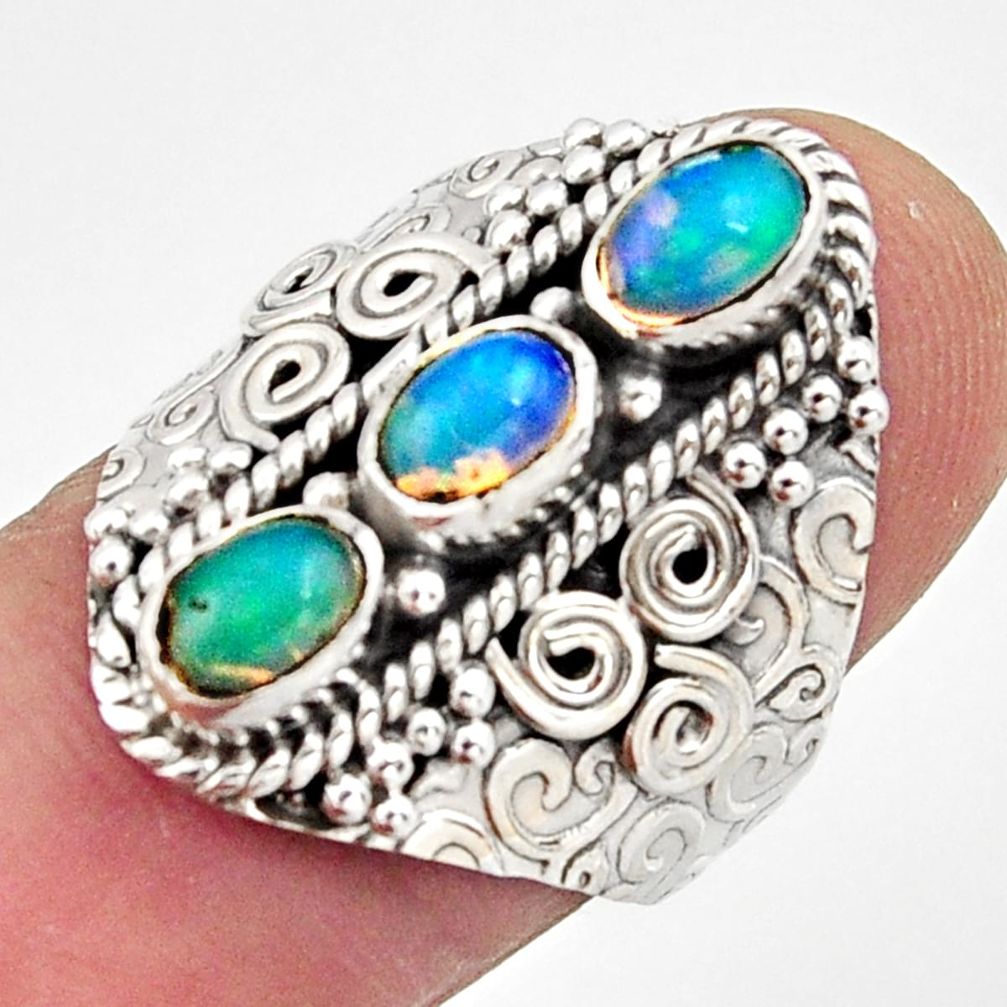 3.39cts natural multi color ethiopian opal 925 silver ring size 7.5 r13235