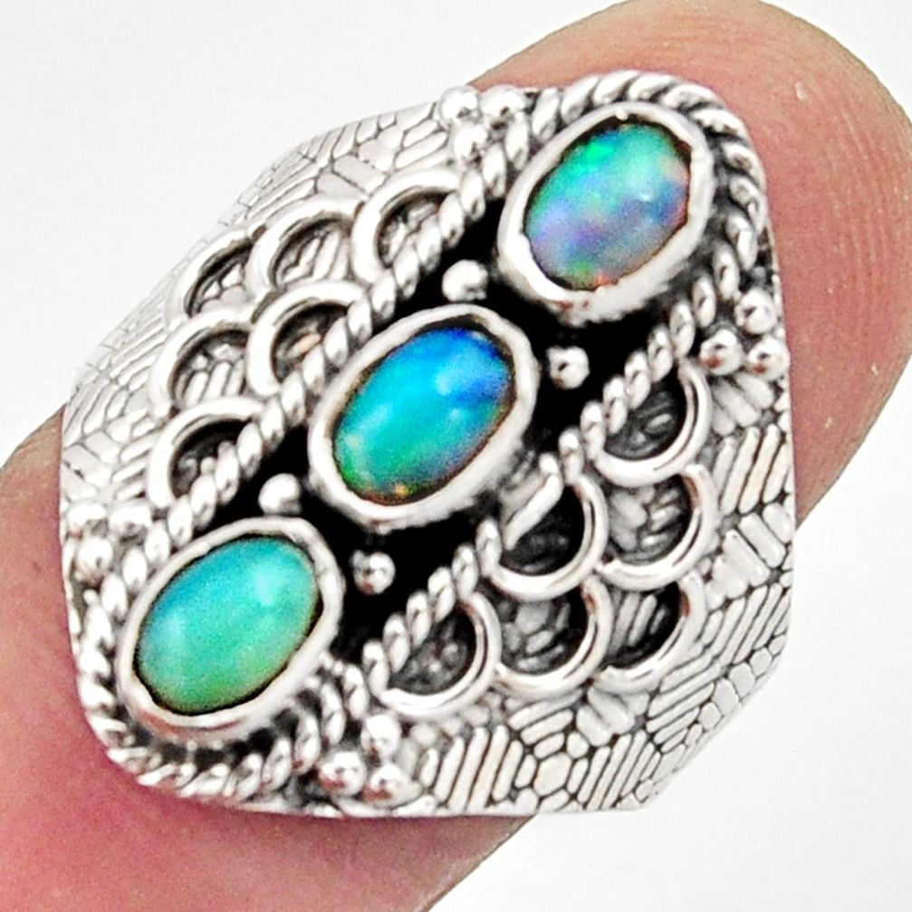 3.28cts natural multi color ethiopian opal 925 silver ring size 8.5 r13238