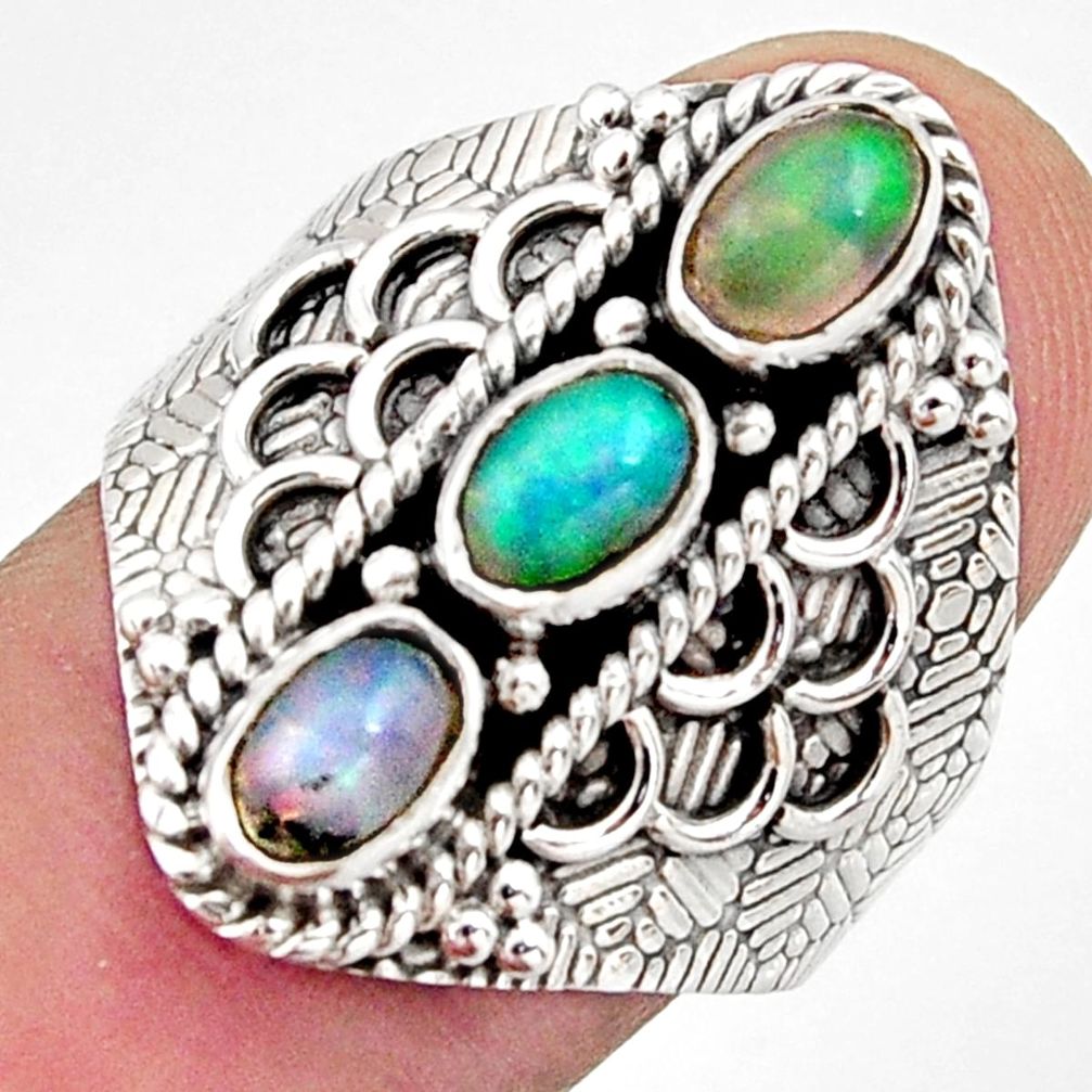 3.37cts natural multi color ethiopian opal 925 silver ring size 8.5 r13246