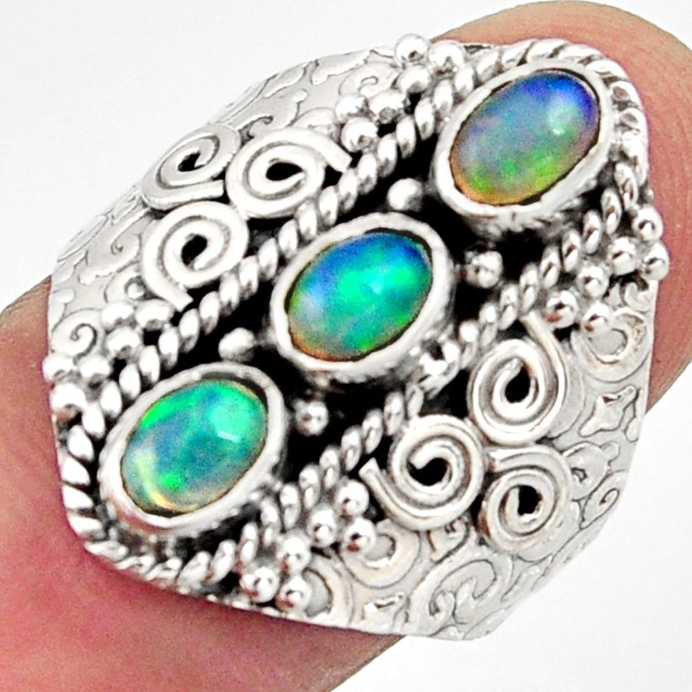 925 silver 3.23cts natural multi color ethiopian opal oval ring size 8.5 r13248