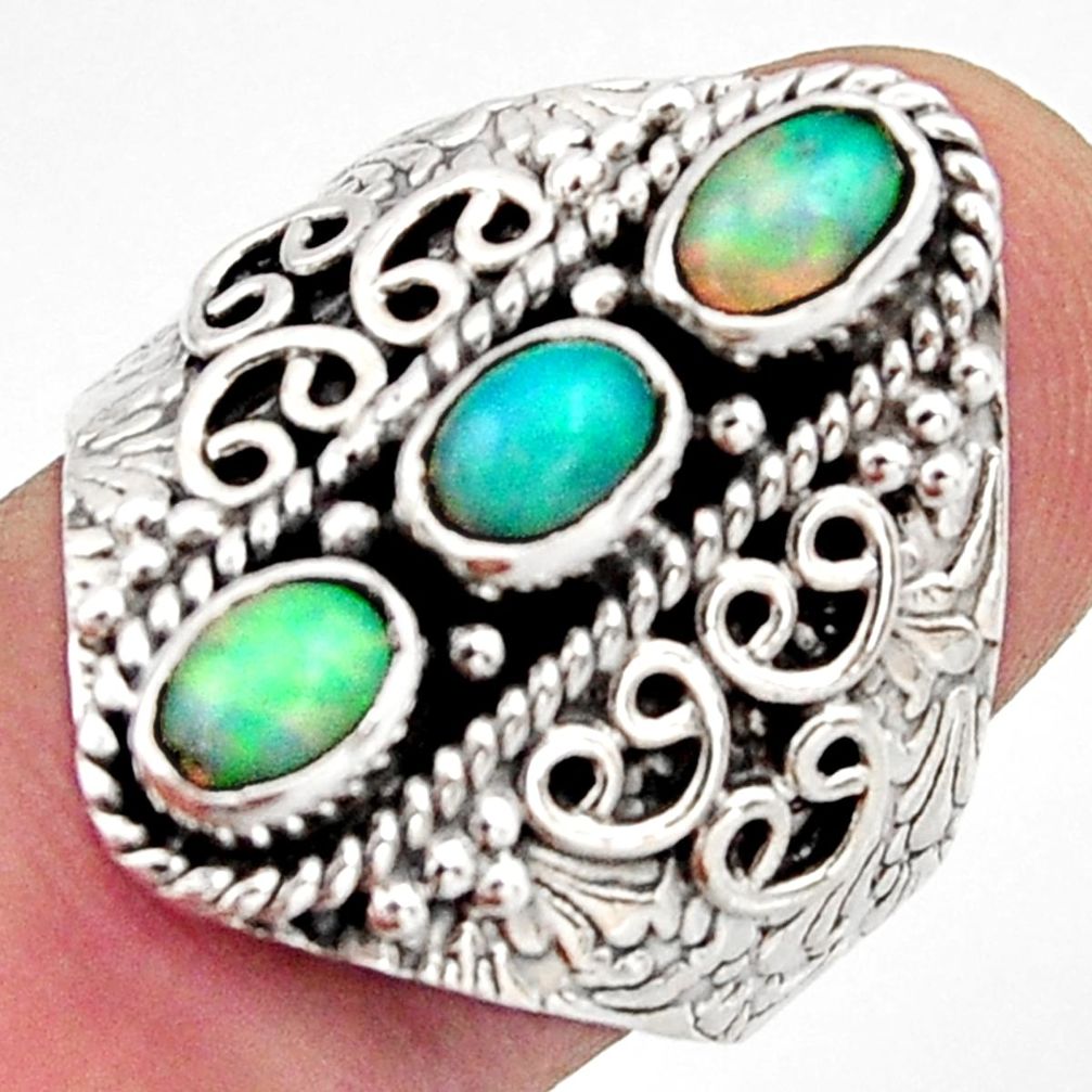 3.23cts natural multi color ethiopian opal 925 silver ring size 9 r13249