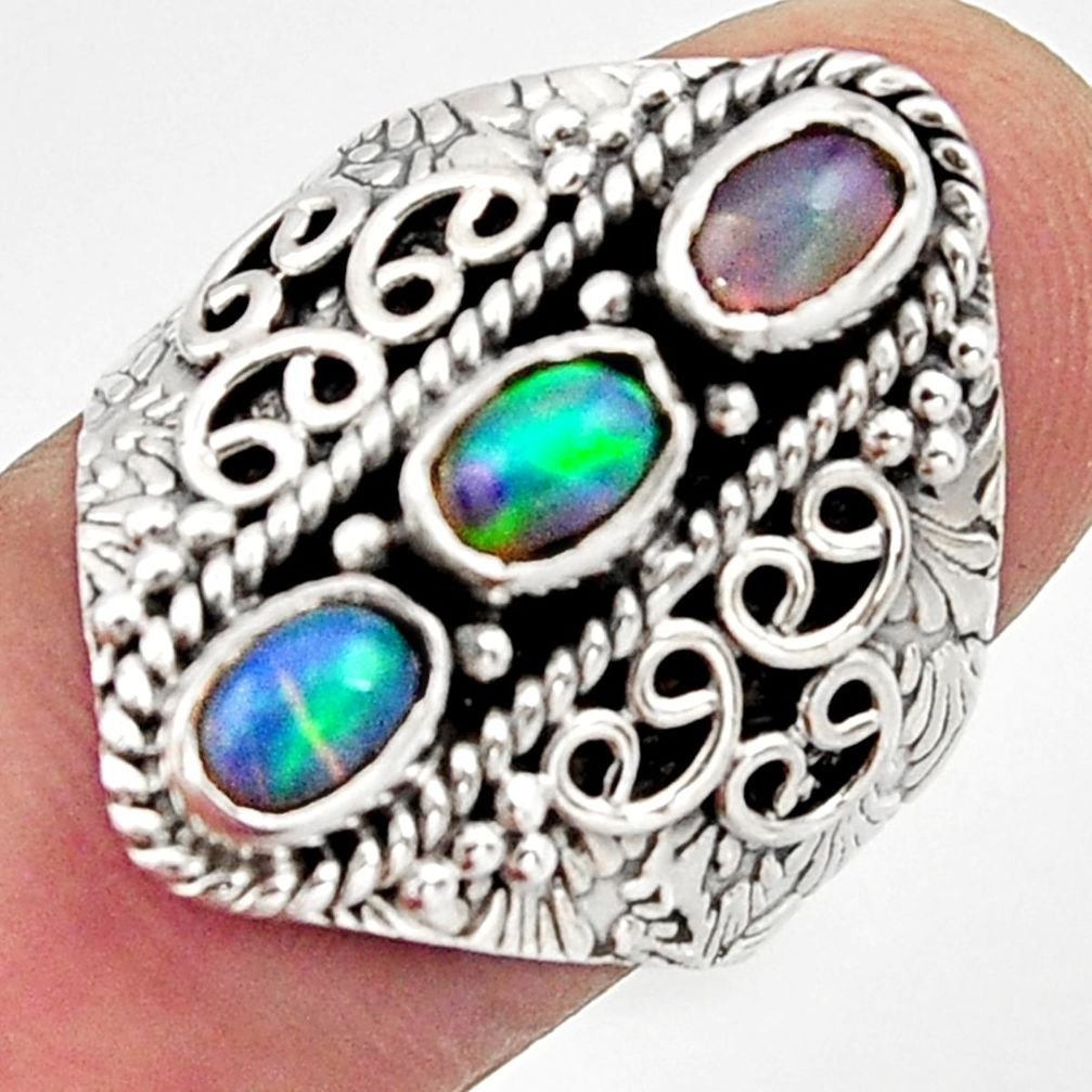 3.37cts natural multi color ethiopian opal 925 silver ring size 8 r13250