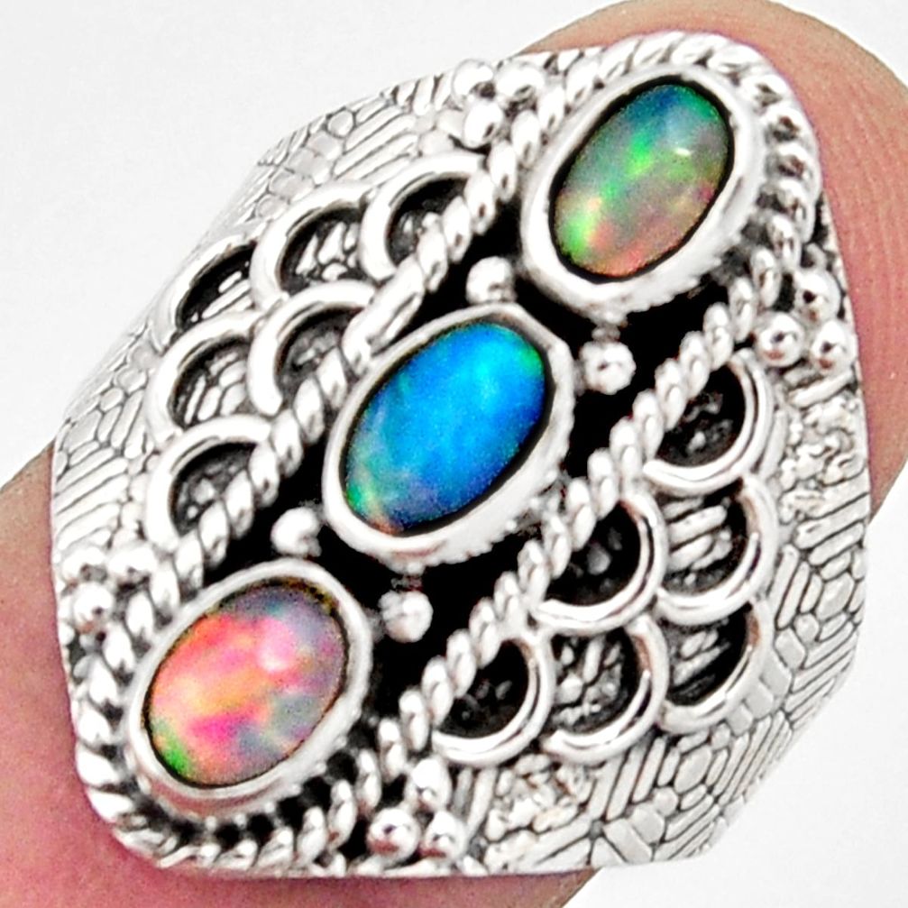 925 silver 3.25cts natural multi color ethiopian opal ring size 8 r13252