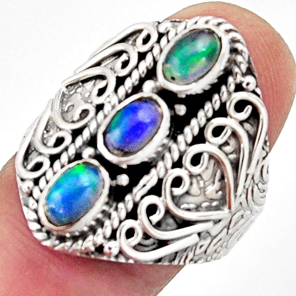 3.14cts natural multi color ethiopian opal 925 silver ring size 9 r13255